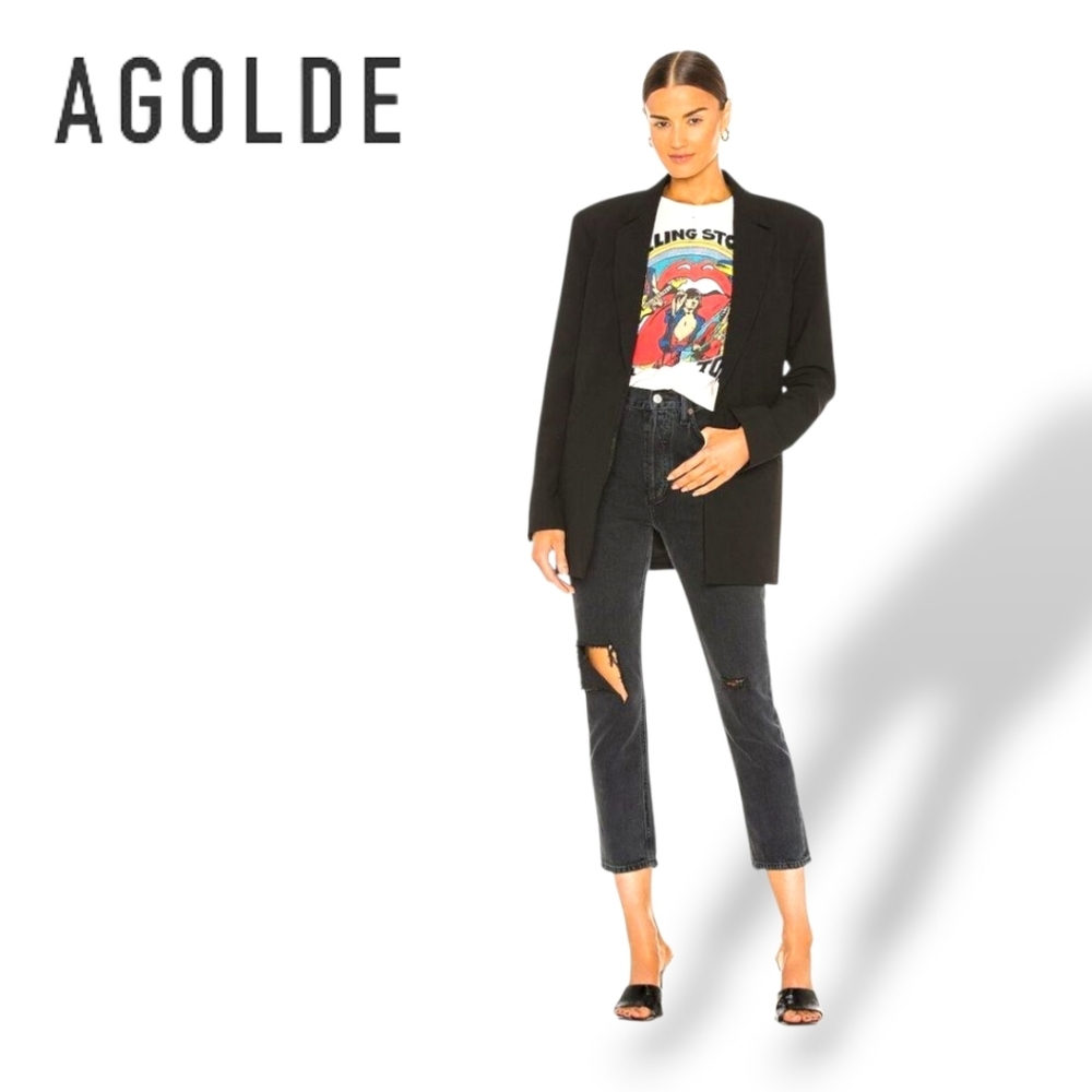 AGOLDE Riley Women's Black High Rise Straight Crop Jeans